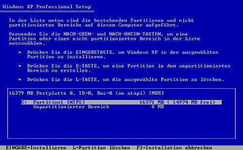 XP Installations Partition