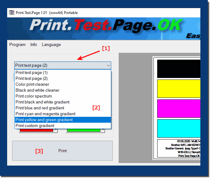 The alternative test page printout on Windows operating systems!