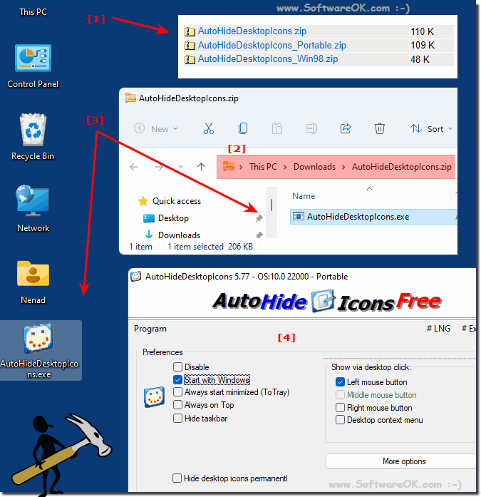 Use auto-hide desktop icons for all MS Windows OS!