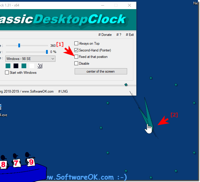 Move the desktop clock on the desktop to new position!