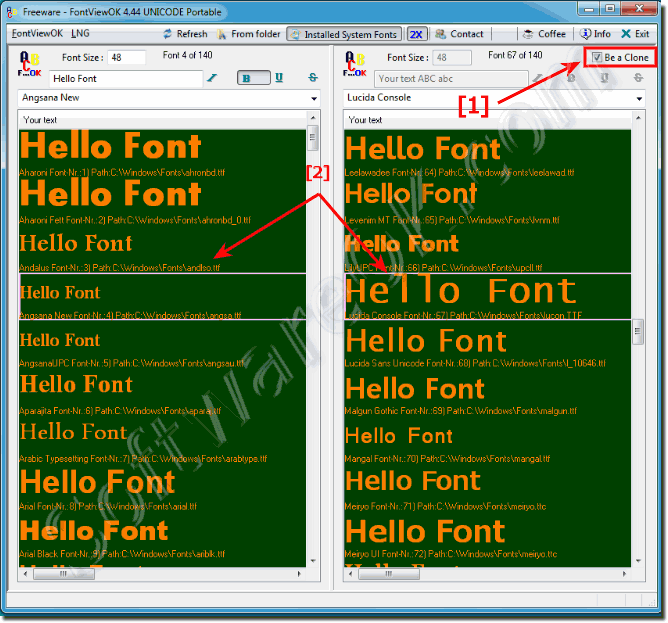 Compare the Windows-Fonts in the Font-Viewer?