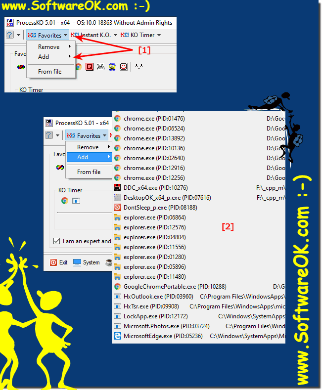 Add windows programs to Favorites K.O. for a fast Task or Program Kill!