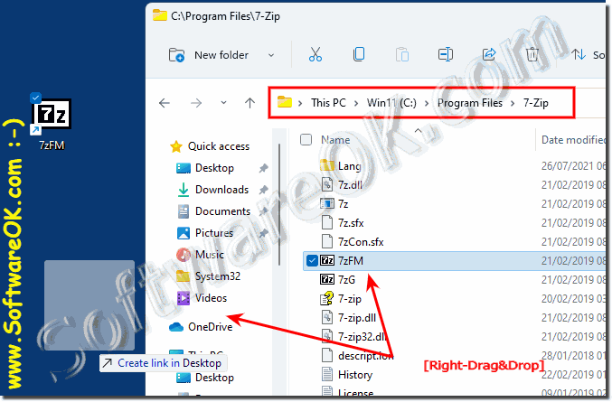 7Zip File Manager desktop shortcut on Windows 11, 10, ...!