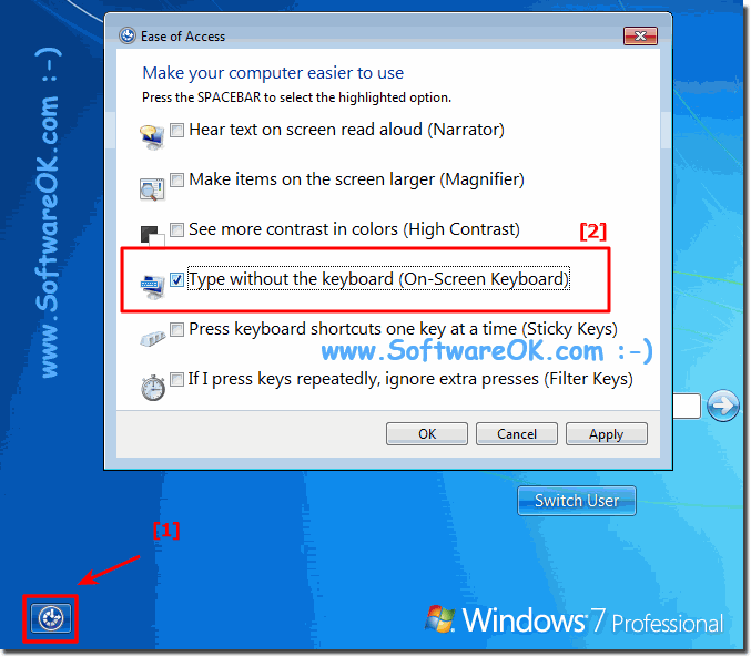 Login to Windows 7 without a keyboard connected