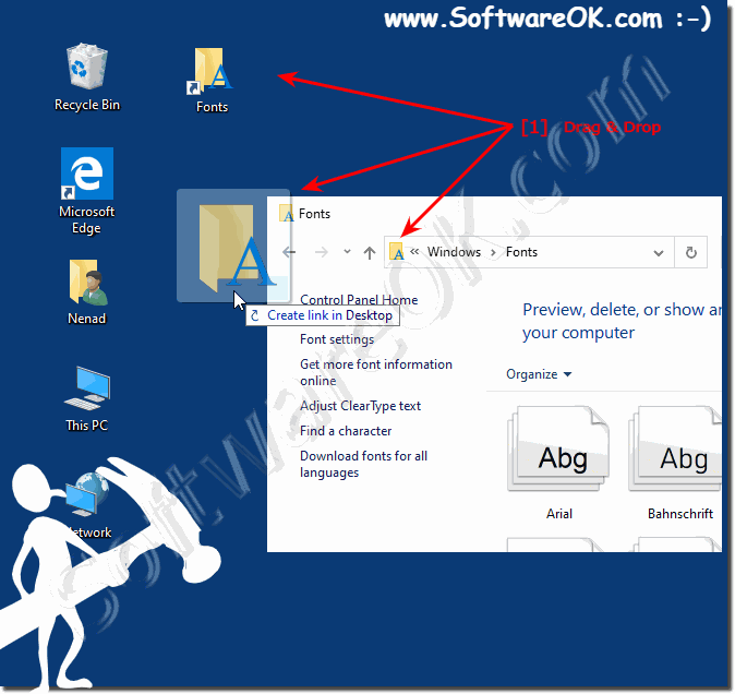 Desktop Shortcut for the System-Fonts on the Windows 10 Desktop!