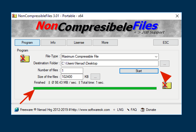 Create on the fly one or multiple non-compressible files!