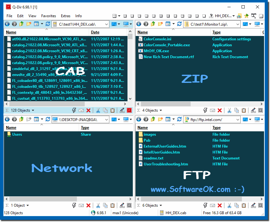 folder types ZIP FTP CAB