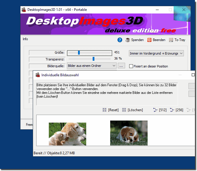 Use photos and images for the 3D desktop display!
