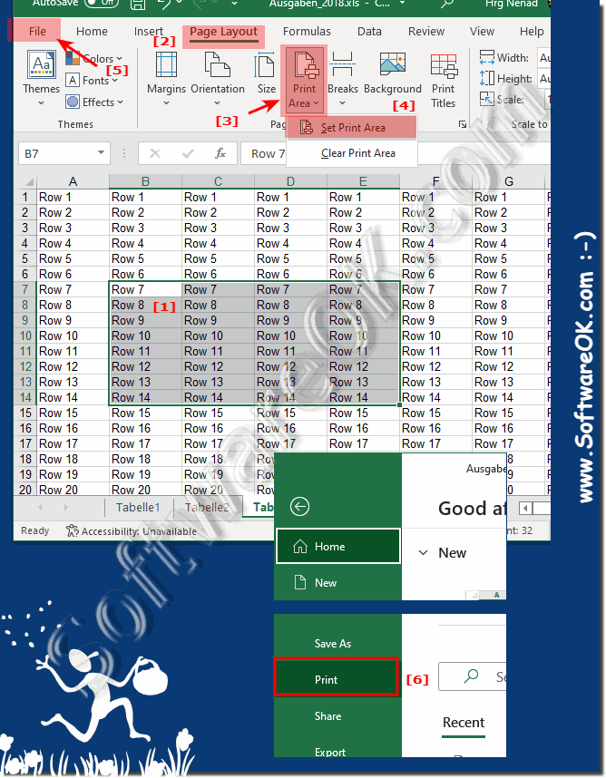 Define the print area in the MS Excel table before printing!