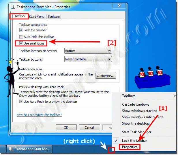 Use small icons in the Windows 7 Task-Bar!