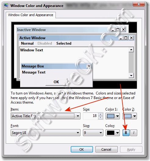 Windows 7 change font settings