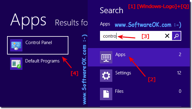 Open the Control Panel over the Win-8 Start Menu