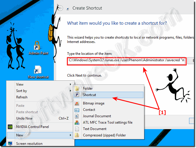 Windows 8.1 Admin Desktop Shortcut for Standard User to run an program!
