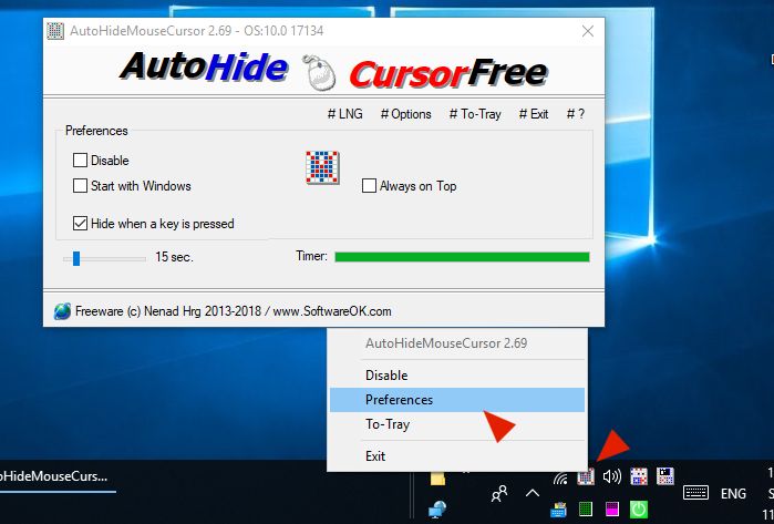 Mouse Cursor Hide Disable and Options via the Windows taskbar!