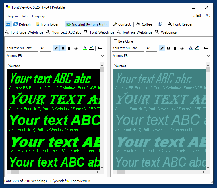 Quick visual overview of all installed fonts!
