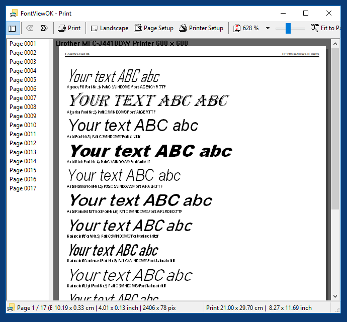 Fonts printing with print and preview function!
